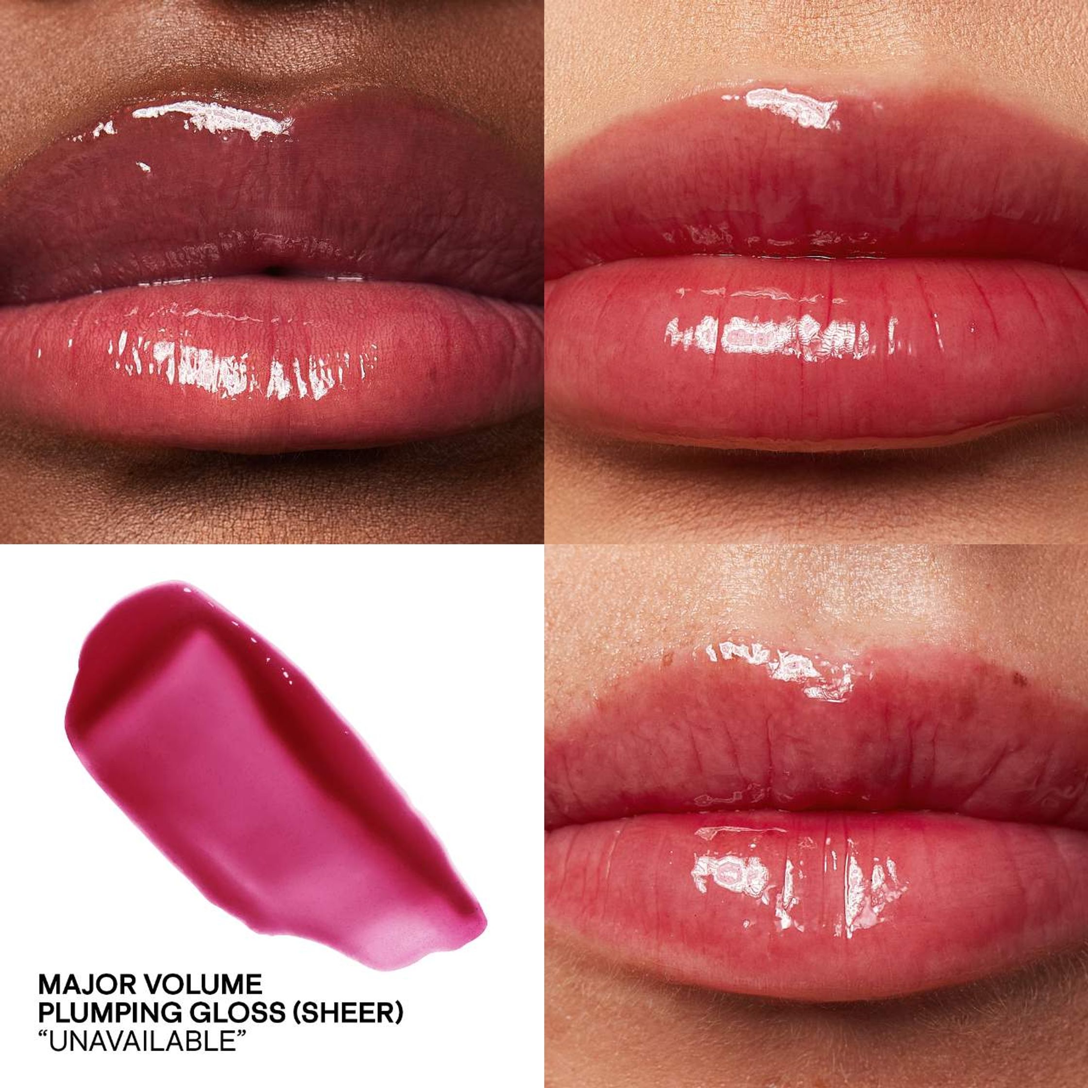 swatches of lip glosses in different shades of pink