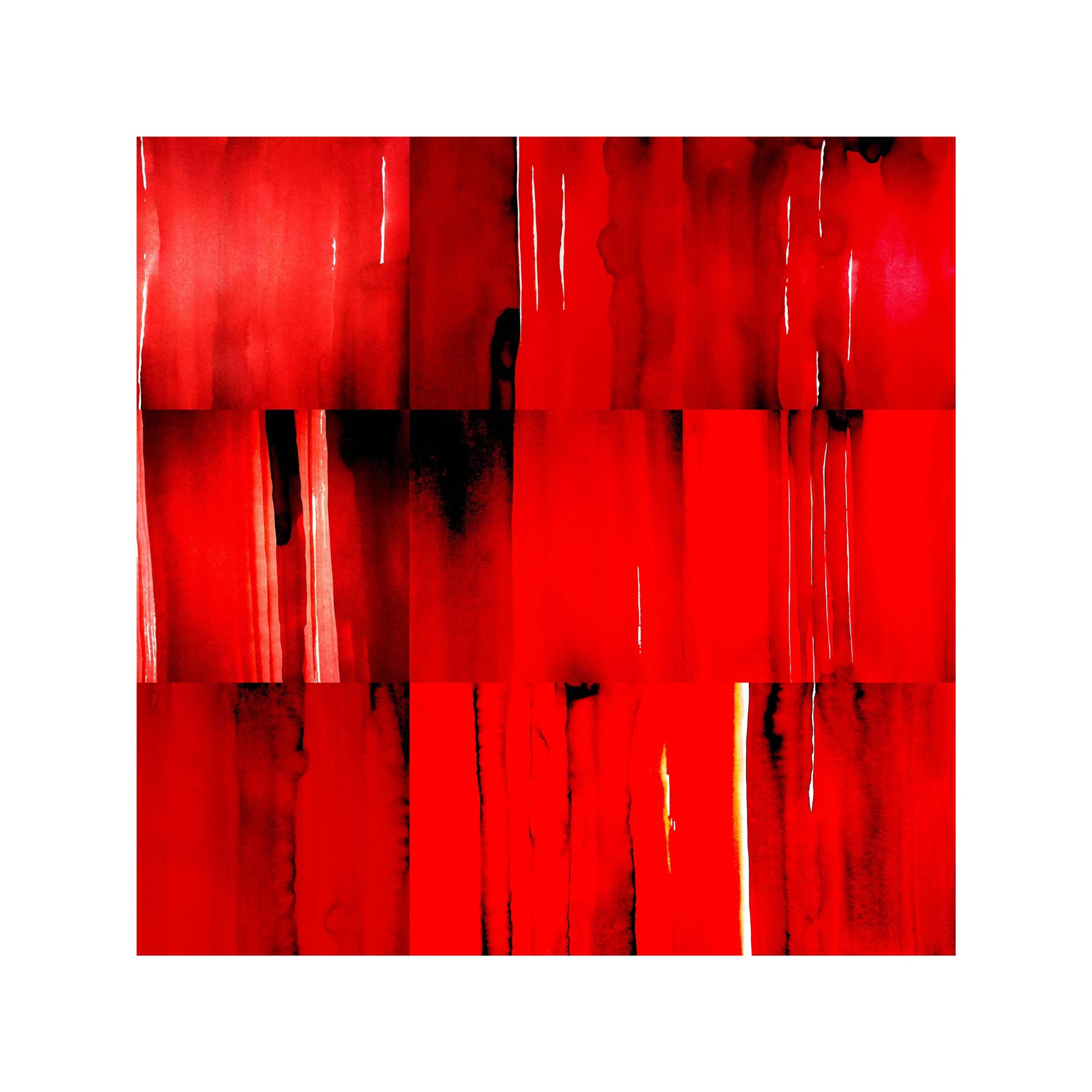 a red abstract painting on a white background