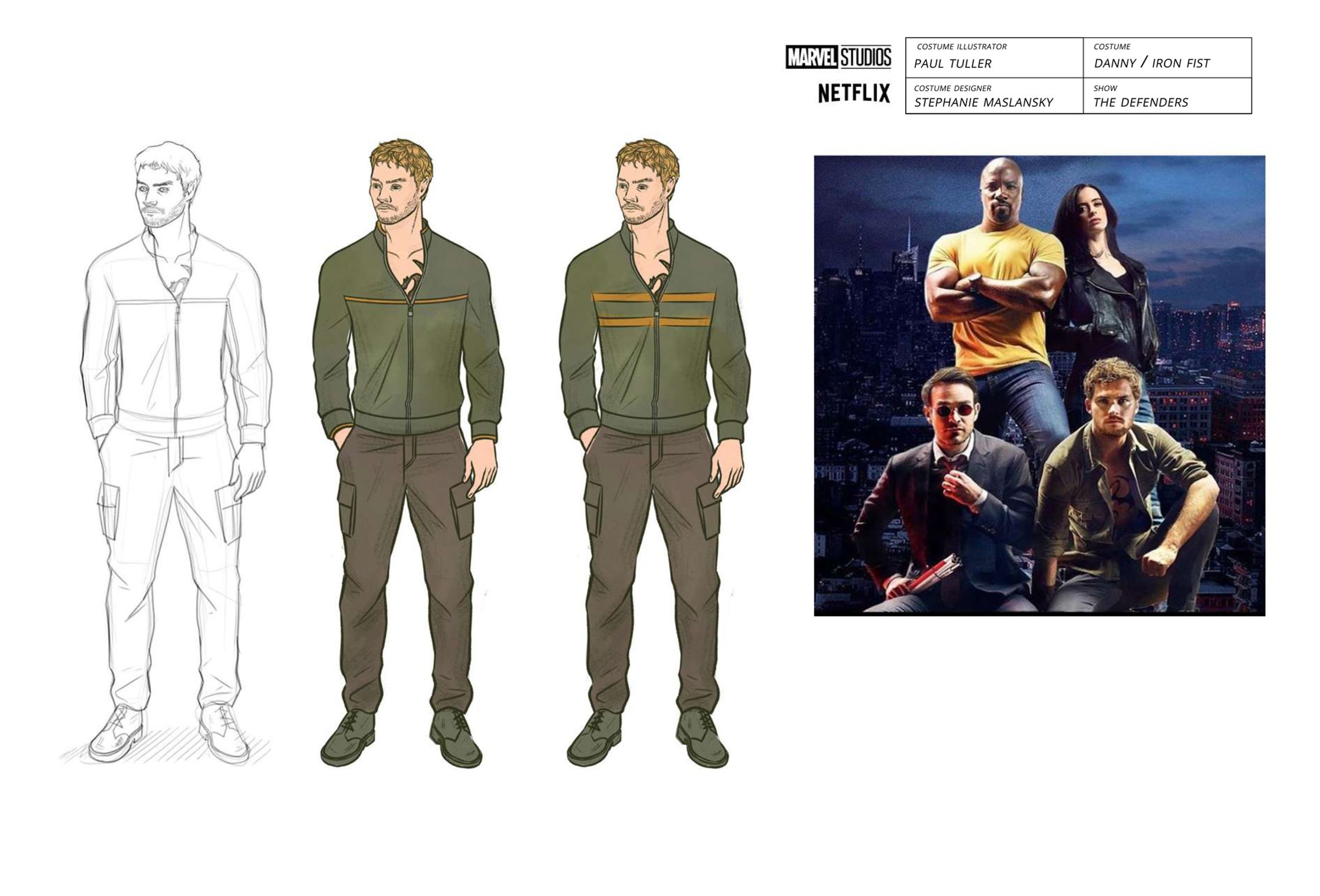 Costume Illustrations by Paul Tuller of Danny for Iron Fist, costume design