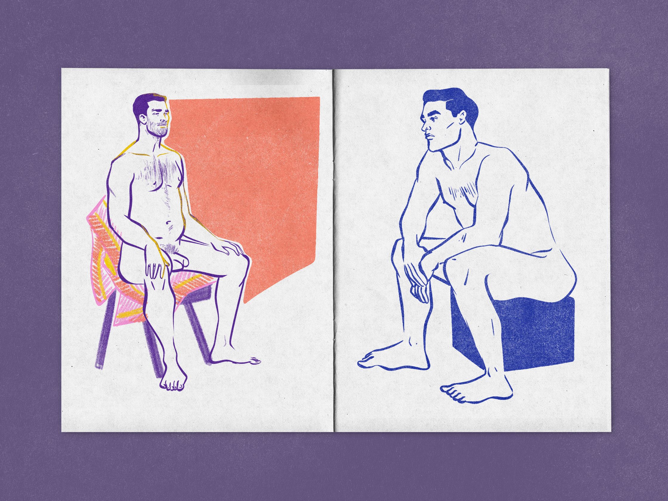 two figure drawings of men sitting on a chair by Paul Tuller