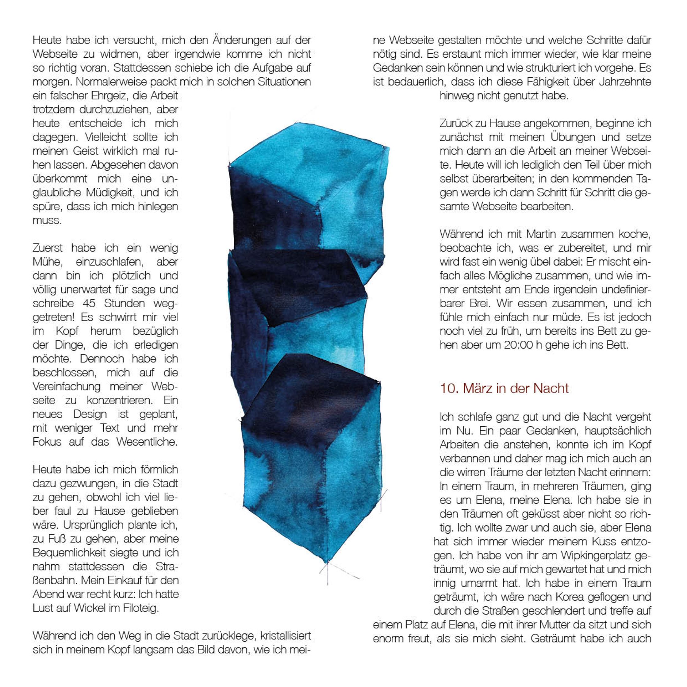 a page with a blue cube in the middle of it