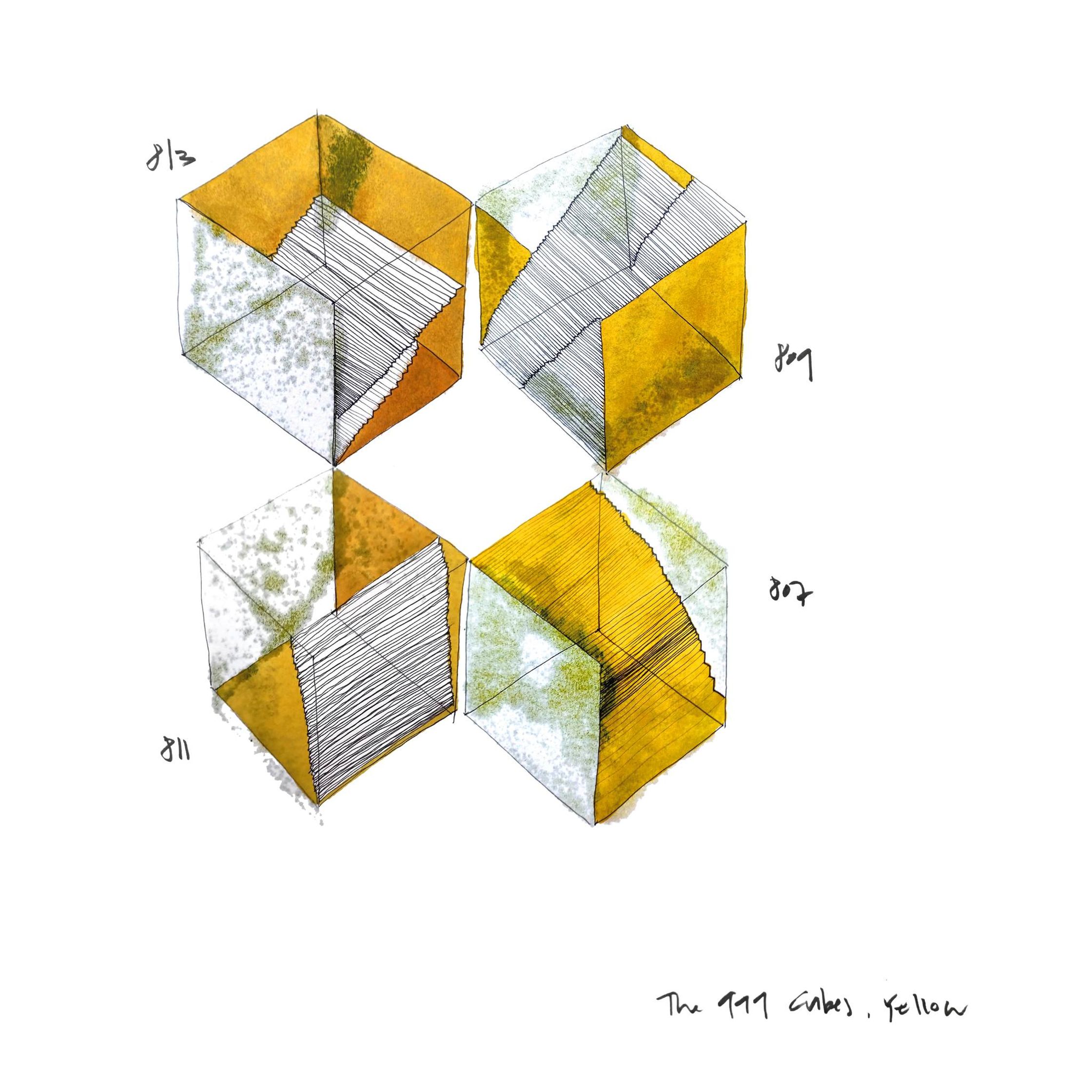 a drawing of a set of yellow cubes