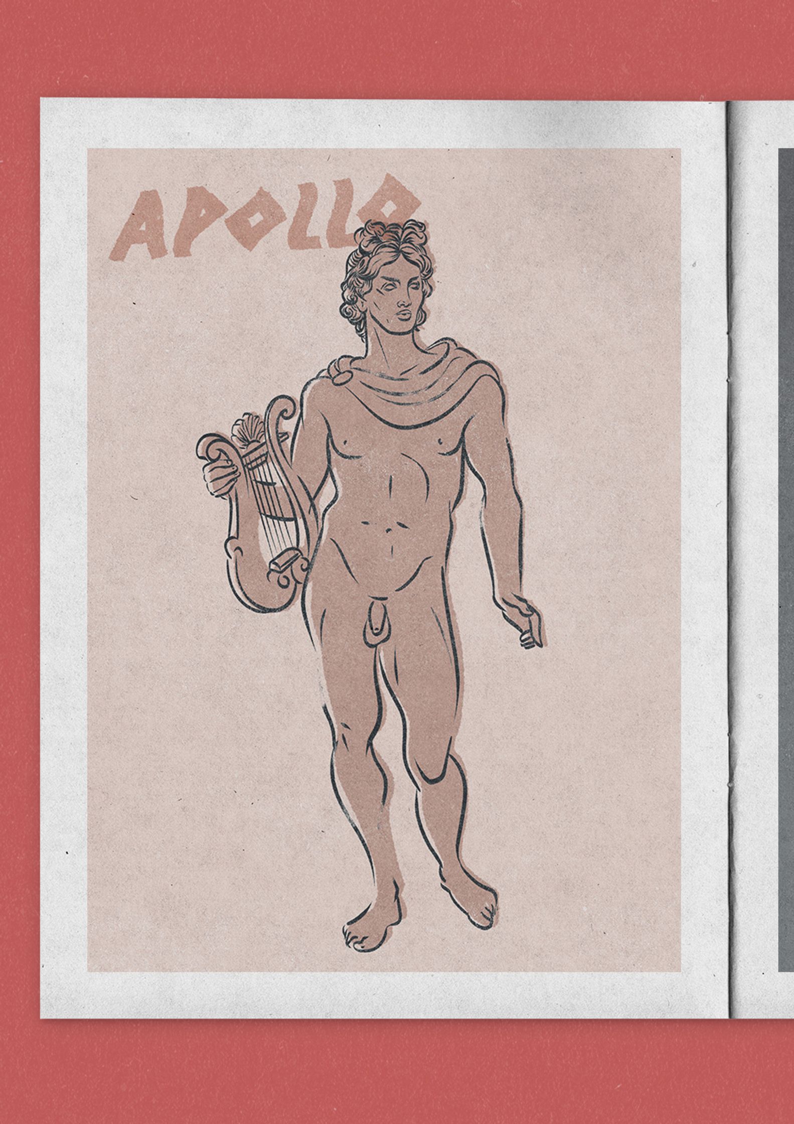 apollo, holding a harp, illustration by Paul Tuller