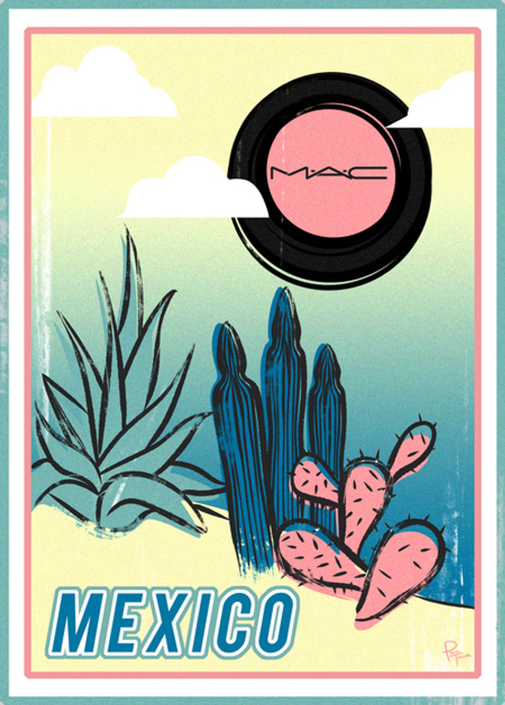 mac cosmetics mexico - cactus and blush illustrated landscape by Paul Tuller travel sticker