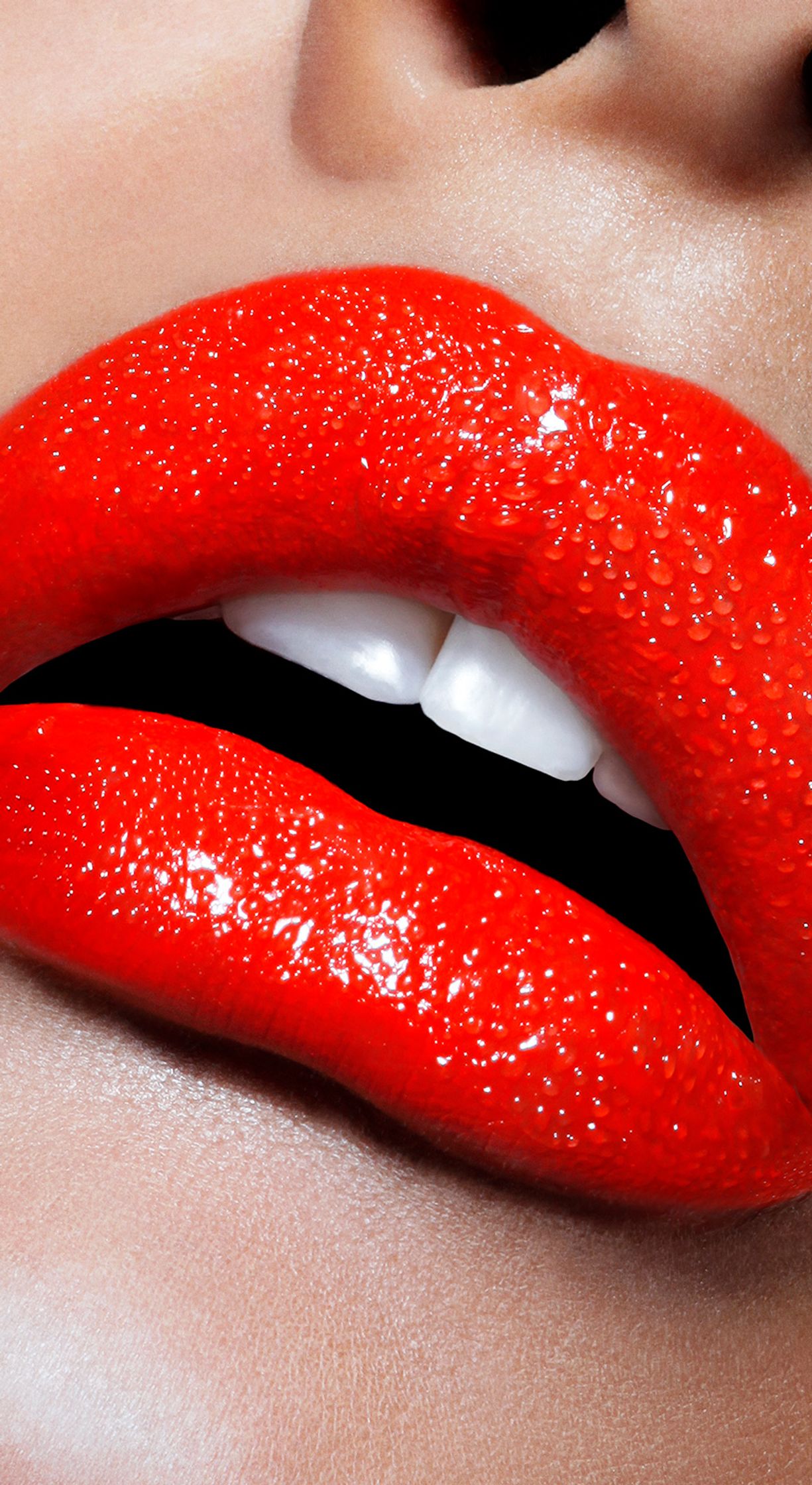 a close up of a woman's lips with red lipstick glamour retouch