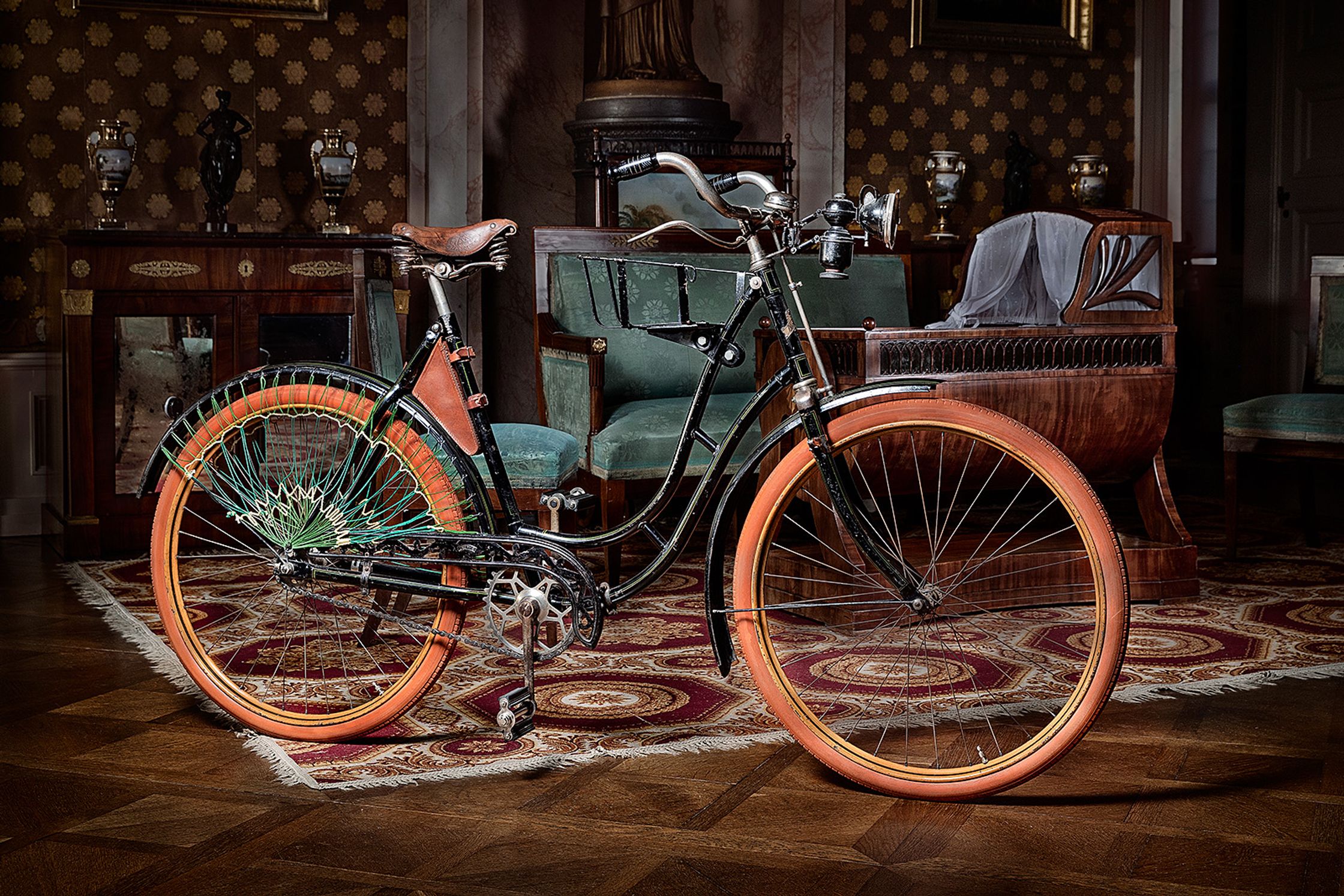 a bicycle is parked in a room product Post Production