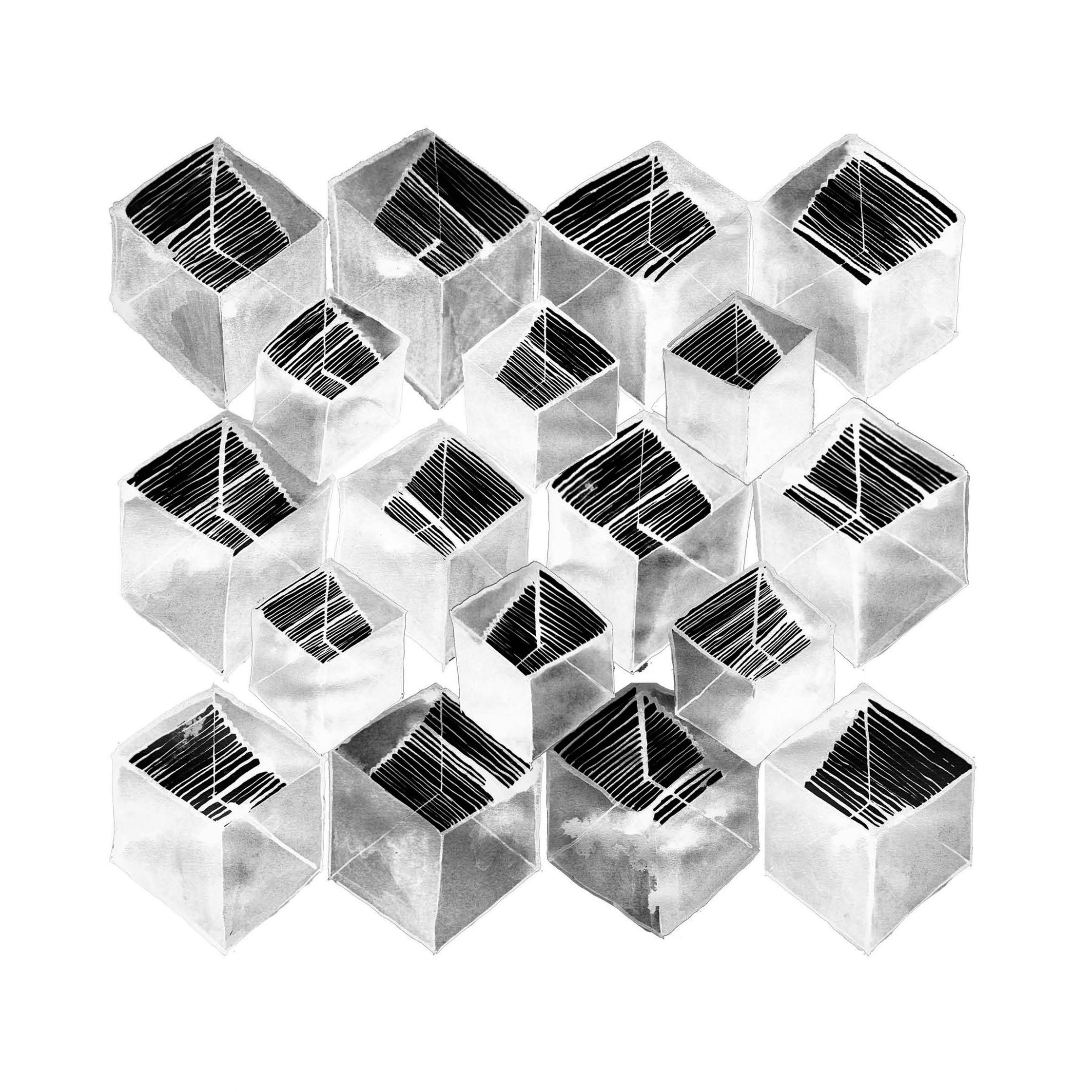 a ink composition of cubes in a wooden frame