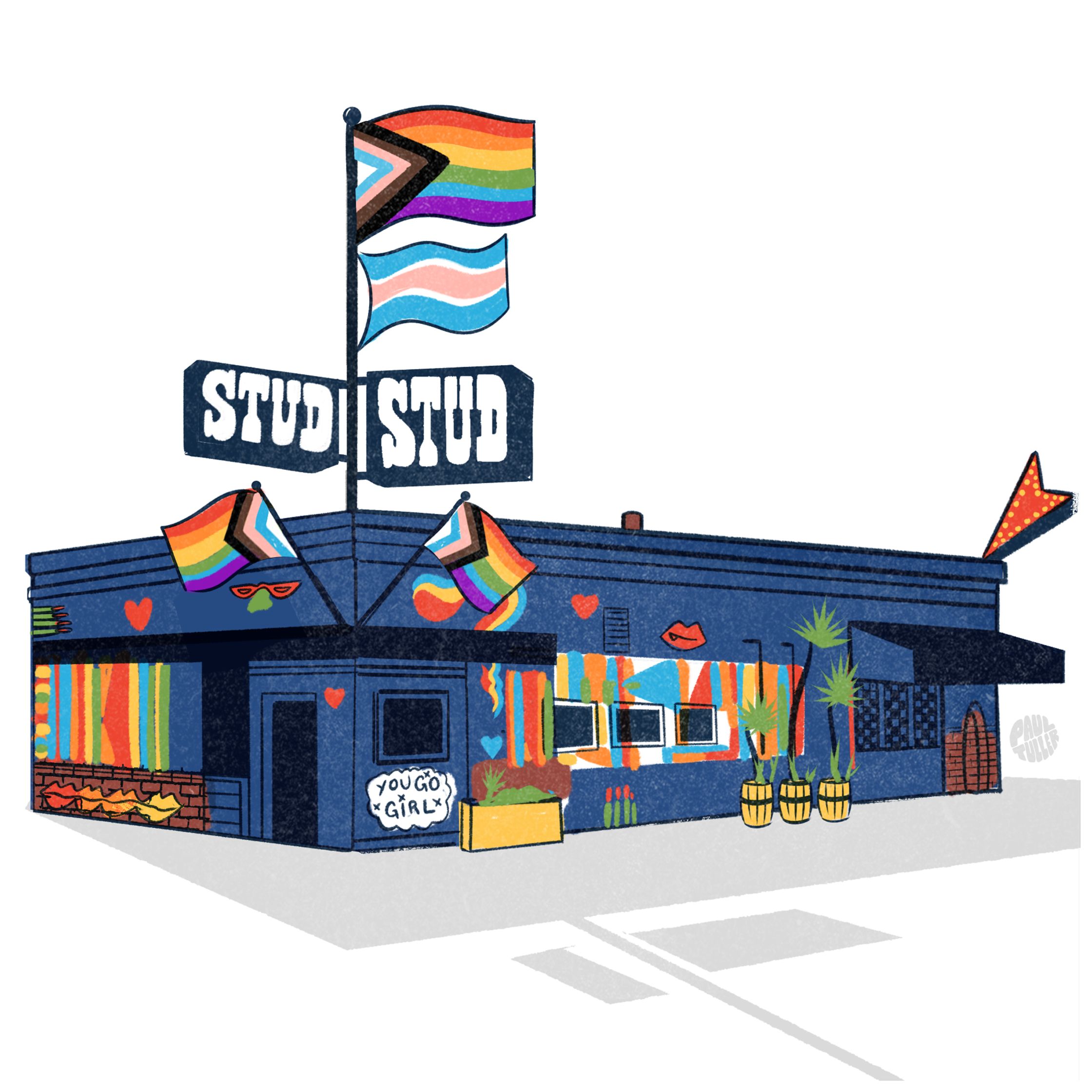 an illustration by Paul Tuller of the stud bar in San Francisco, LGBTQ bar