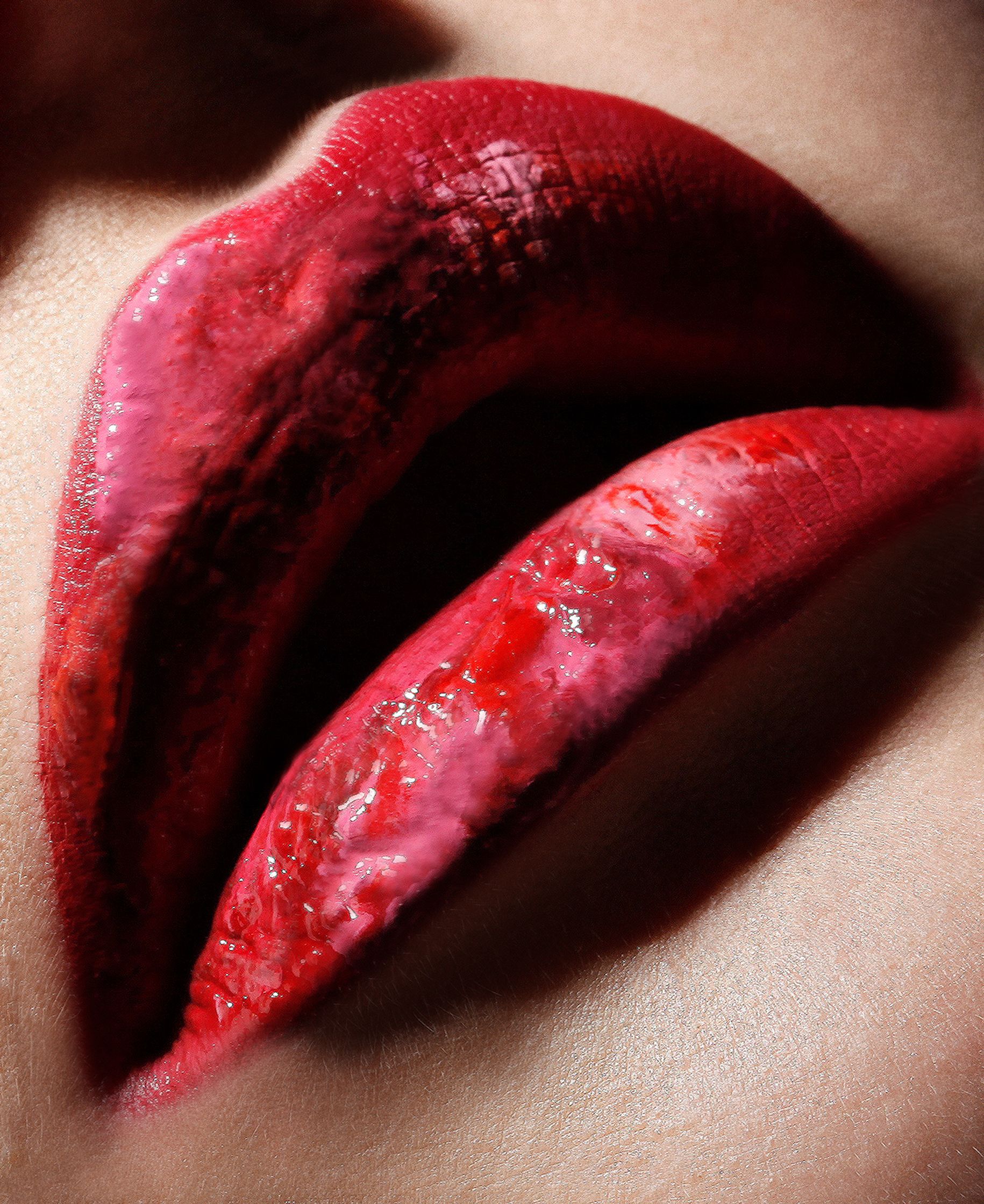 a close up of a woman's lips with red paint on them glamour retouch