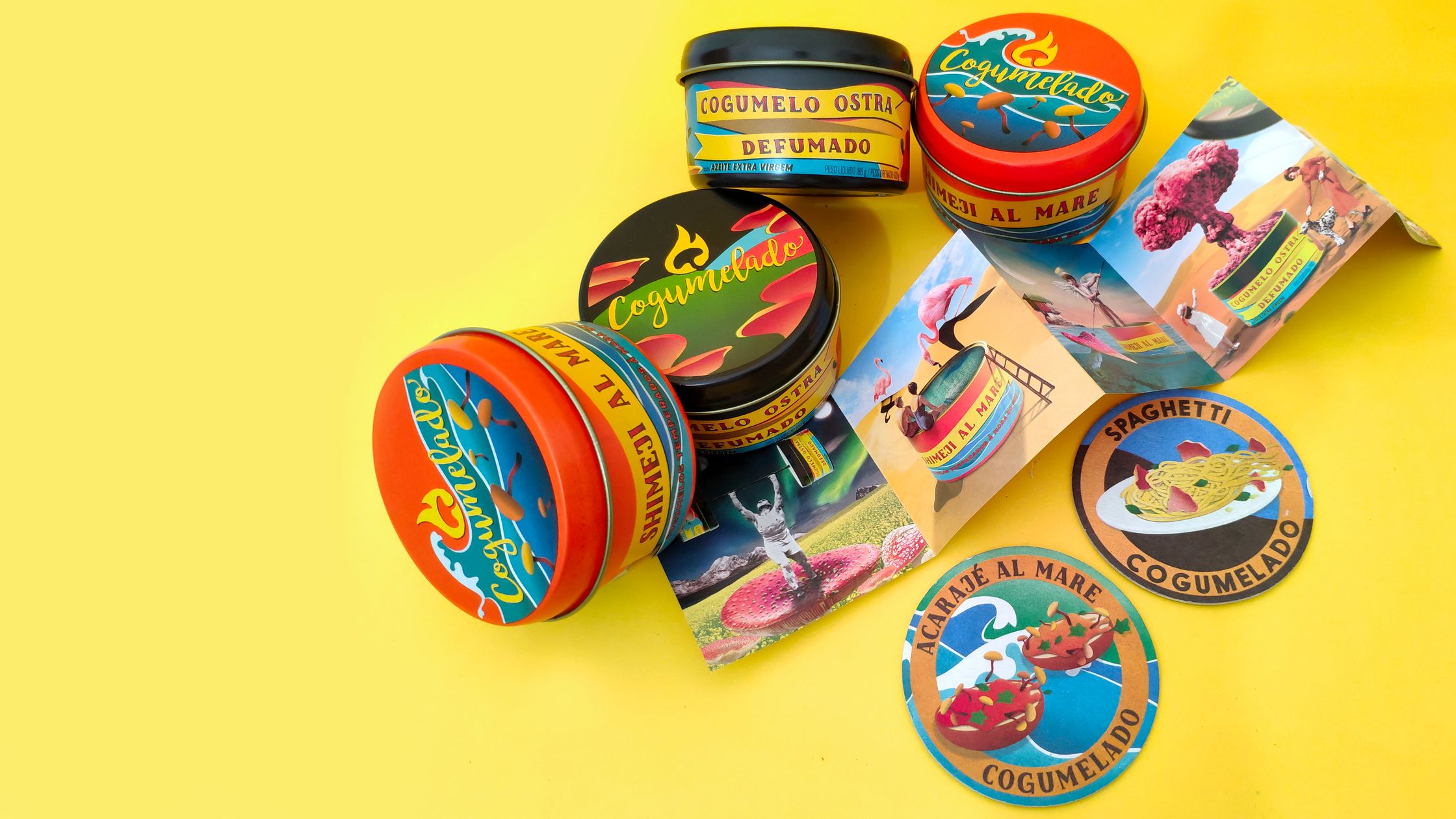 a group of tins with different kinds of food on them, packaging design, creative packaging design, design de embalagens, packaging design freelancer, creative branding, brand identity, tin can packaging, food packaging, food can packaging, 