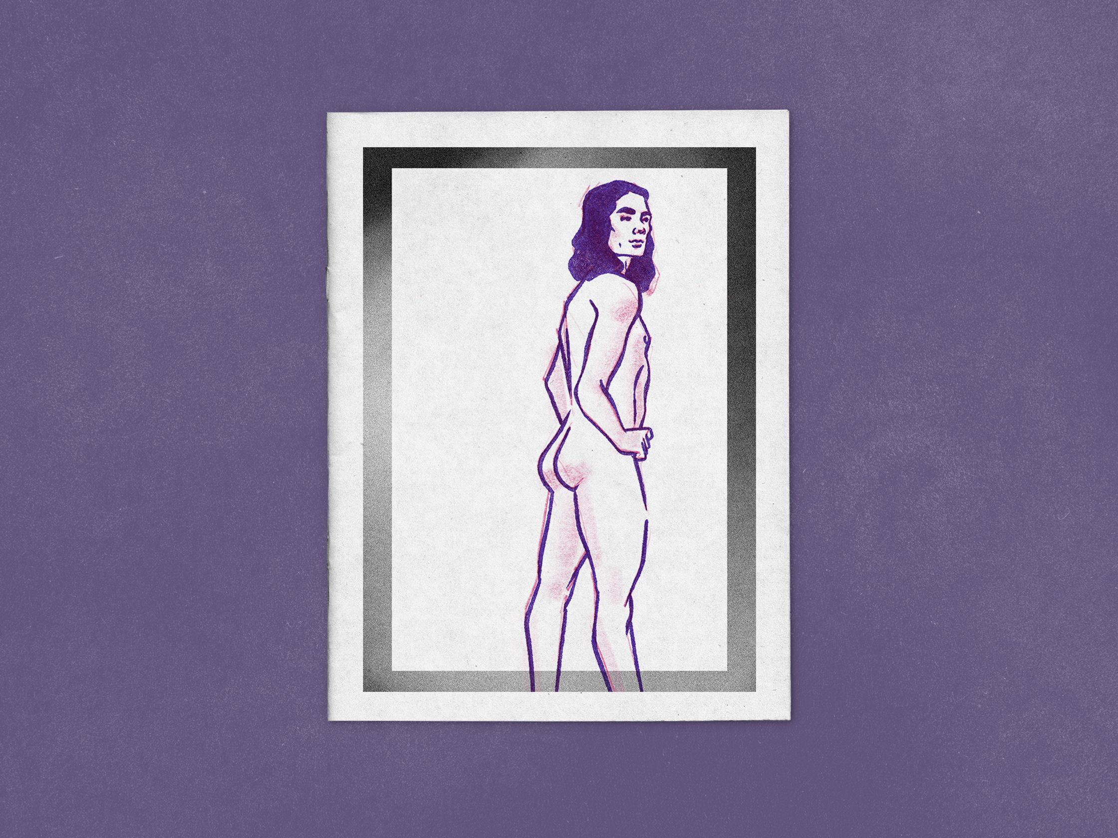 a figure drawing of a naked man on a purple background by Paul Tuller