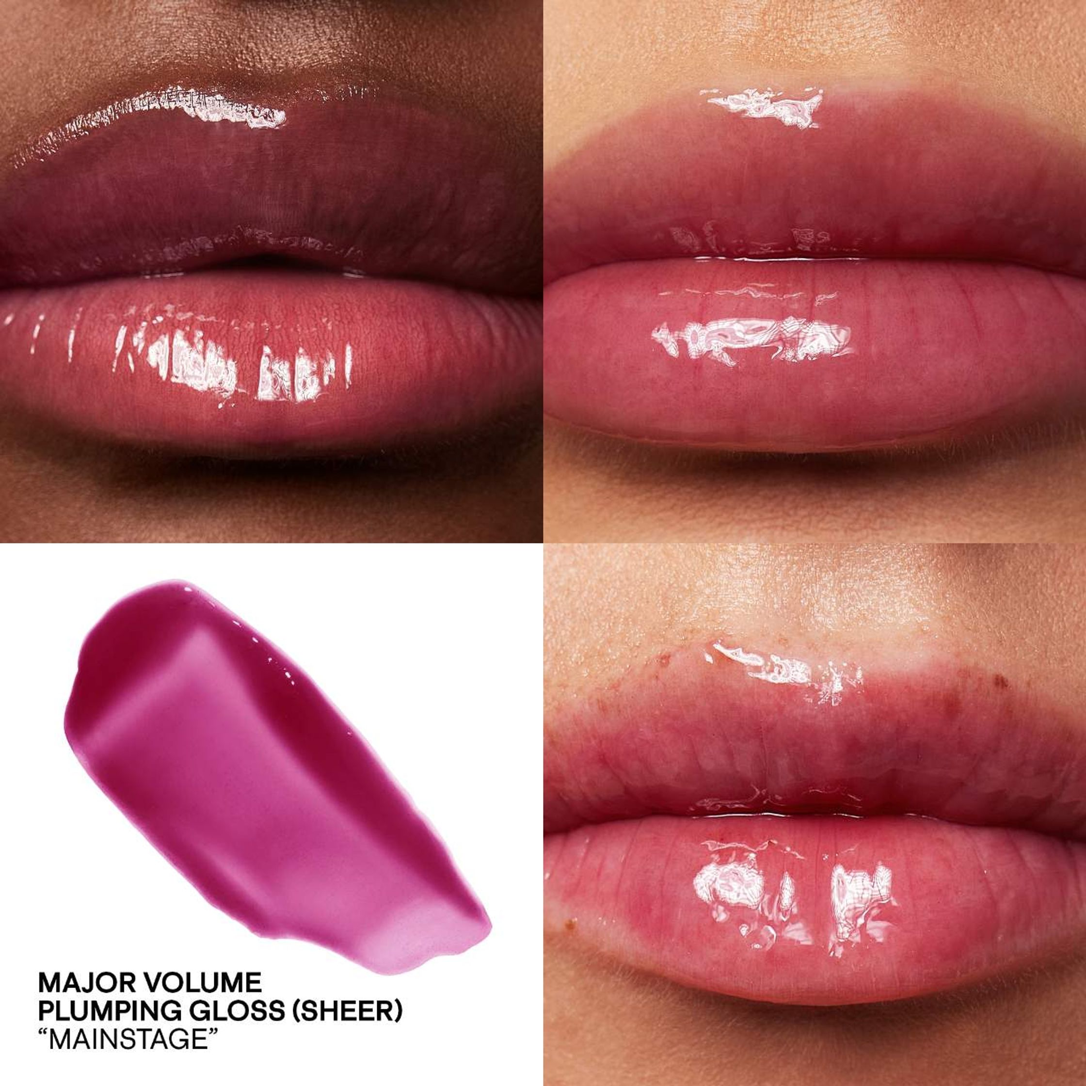 swatches of lip glosses in different shades of pink
