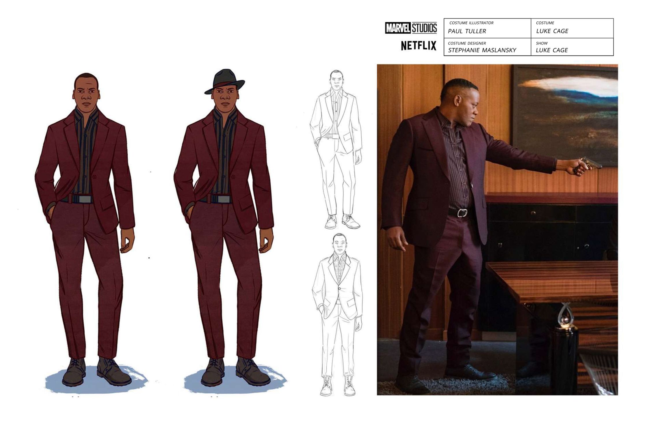 Costume illustrations by Paul Tuller of Stryker for the Netflix Marvel show Luke Cage